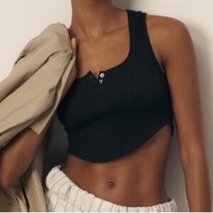 Anthropologie Seamless Henley Crop Top Tank Black Small/Medium